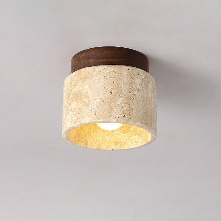 Vintage Round Travertine Flush Mount Ceiling Light Fixture for Hallway