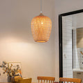 Modern Bamboo Woven Cylinder Chandelier Pendant Light for Living Room