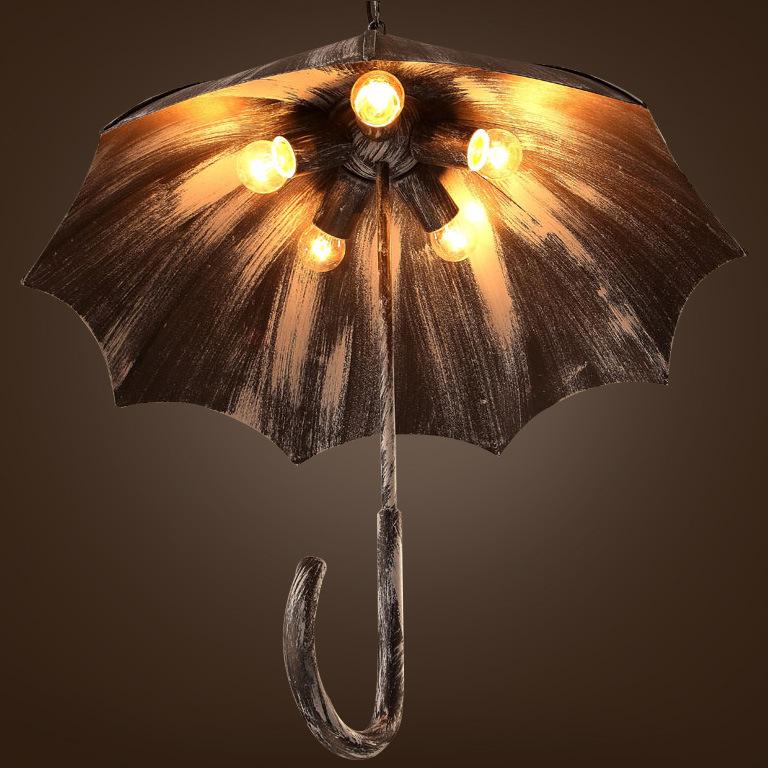 Industrial Style Black Iron 5-Light Round Umbrella Chandelier for Living Room