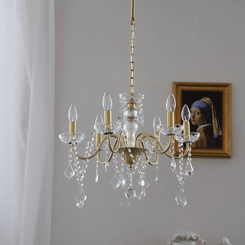 Elegant Brass and Crystal 5/6/8-Light French Candelabra Chandelier for Living Room