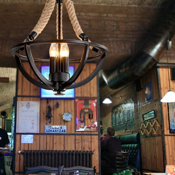 Rustic Industrial Iron 3-Light Twine Chandelier Pendant for Kitchen Island