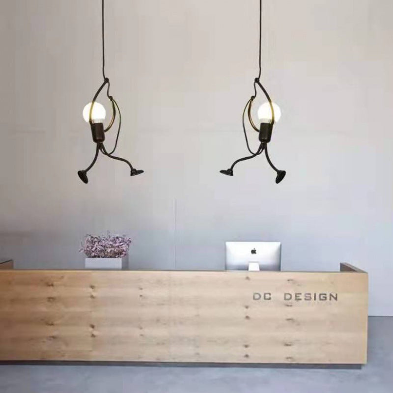 Modern Black Iron and Resin Hanging Figurine Chandelier for Living Room