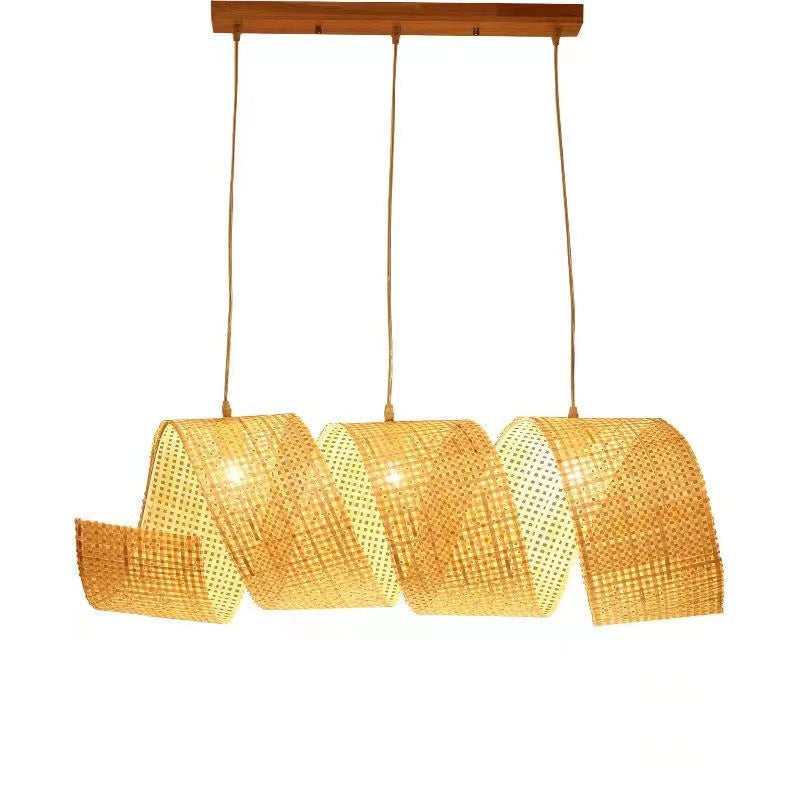 Elegant Bamboo Weaving Ribbon 2/3-Light Chandelier for Dining Rooms