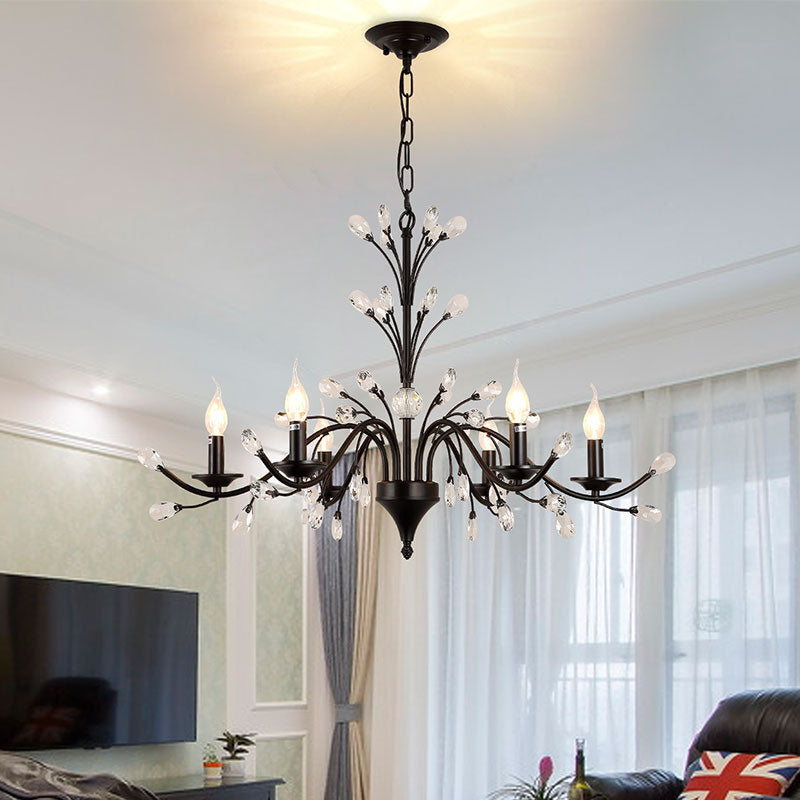 Rustic Black Iron Candelabra Chandelier for Vintage Dining Room Lighting
