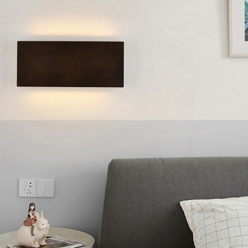 Wabi-Sabi Natural Wood Rectangular LED Wall Sconce for Rustic Decor