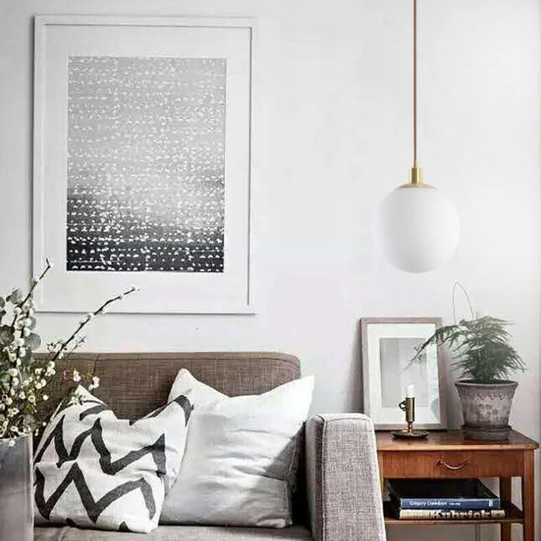 Modern White Orb 1-Light Pendant Fixture for Bedroom Nordic Minimalism