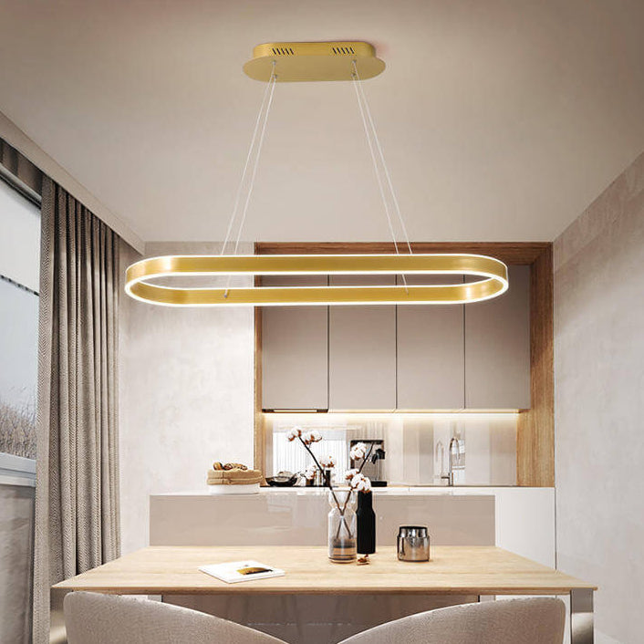 Sleek Oval Aluminum LED Chandelier - Modern Minimalist Fixture for Living Room