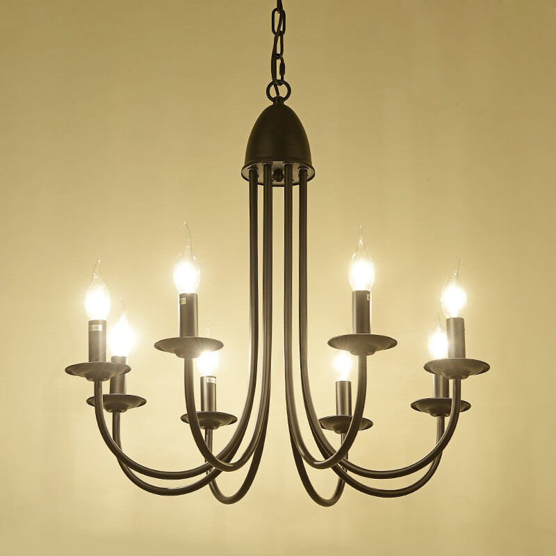 Elegant Black Wrought Iron Curved 6/8-Light Chandelier for Dining Room