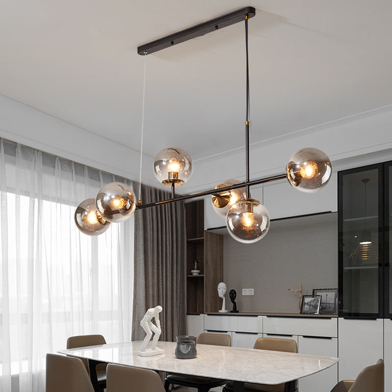 Modern Black Iron & Glass 6-Light Island Chandelier for Dining Room