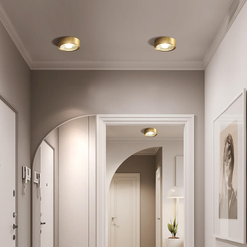 Contemporary Ultra-Thin Copper LED Flush Mount Light for Hallway Decor