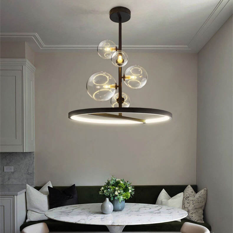 Modern Nordic Clear Glass Round Bubble 5-Light Chandelier for Dining Room