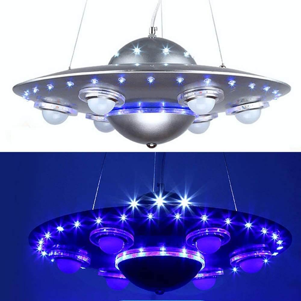 Kids' Modern Spaceship LED Chandelier in Iron & Glass for Bedroom Decor
