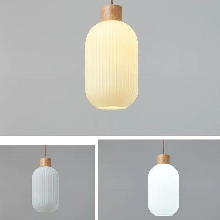 Rustic Japanese Wooden Strip Pendant Light for Living Room Island Lighting