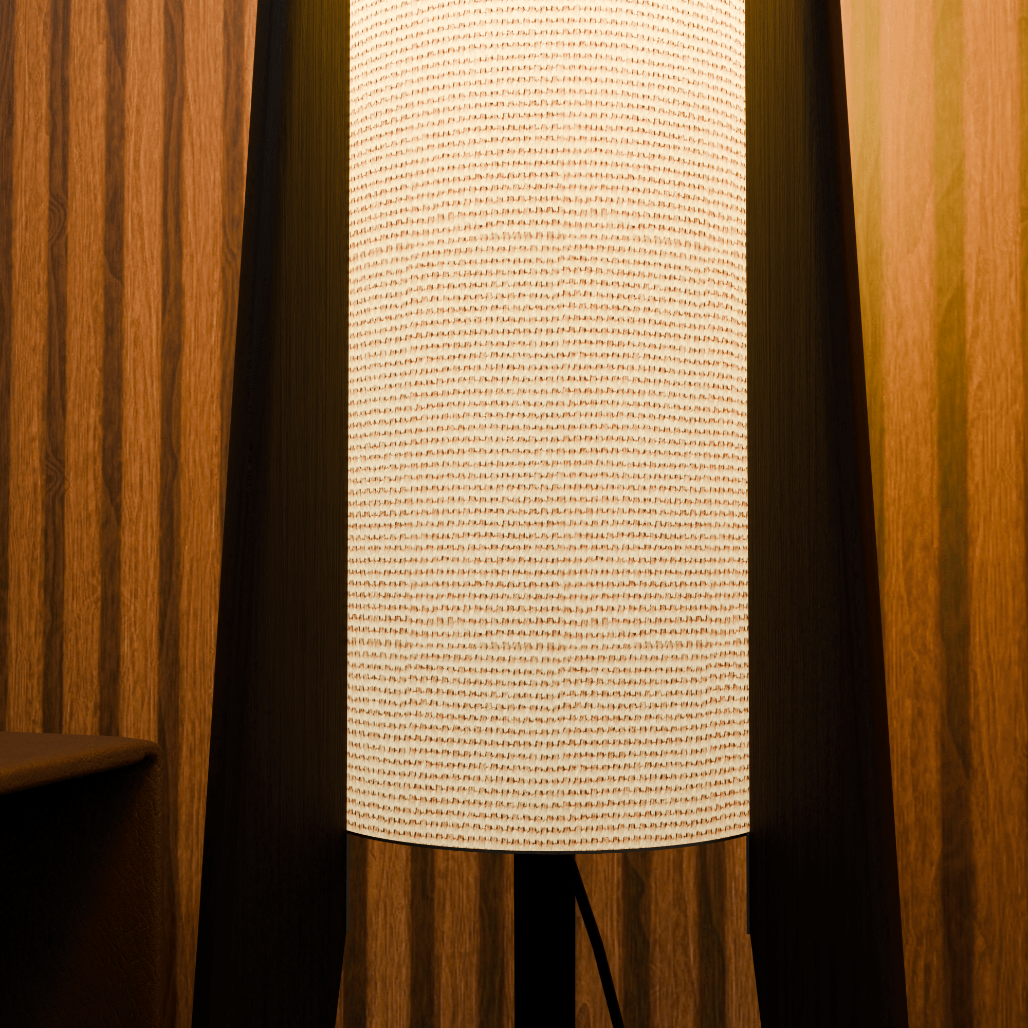 Modern White Fabric Floor Lamp with Wooden Base for Living Room Use