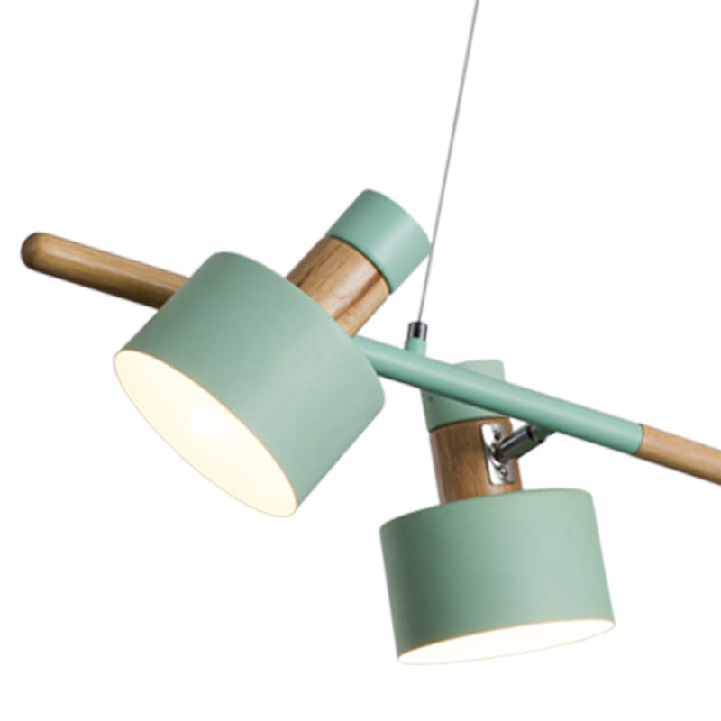 Nordic Minimalist 4-Light Macaron Color Wood & Iron Island Chandelier