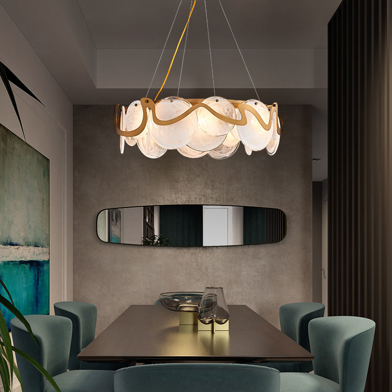 Modern Gold Finish Glass Cloud Texture Chandelier for Living Room 8/10 Lights
