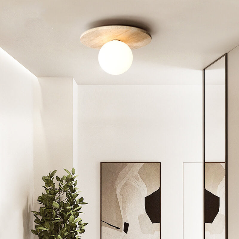 Vintage Round Travertine Flush Mount Ceiling Light Fixture for Hallway