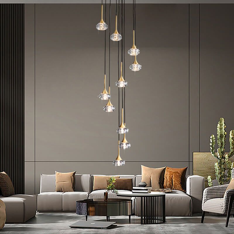 Elegant Brass Crystal Island Chandelier for Dining Room & Kitchen