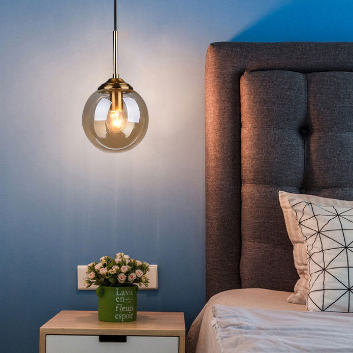 Nordic Copper Glass Spherical Island Light Chandelier for Dining Room
