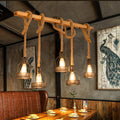 Rustic Wood Beam Iron Cage 5-Light Chandelier for Dining Room Decor