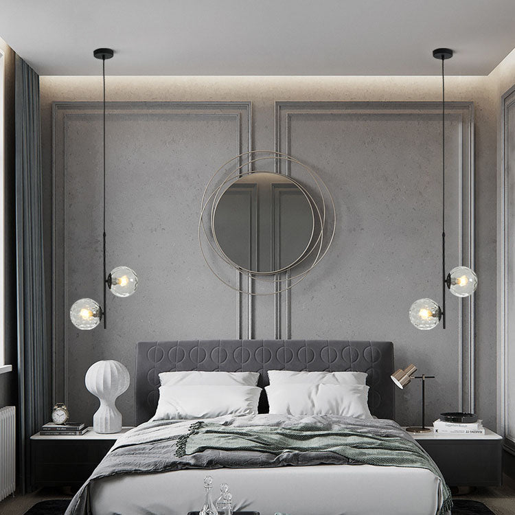 Modern Black Iron and Glass Round Ball Chandelier for Living Room