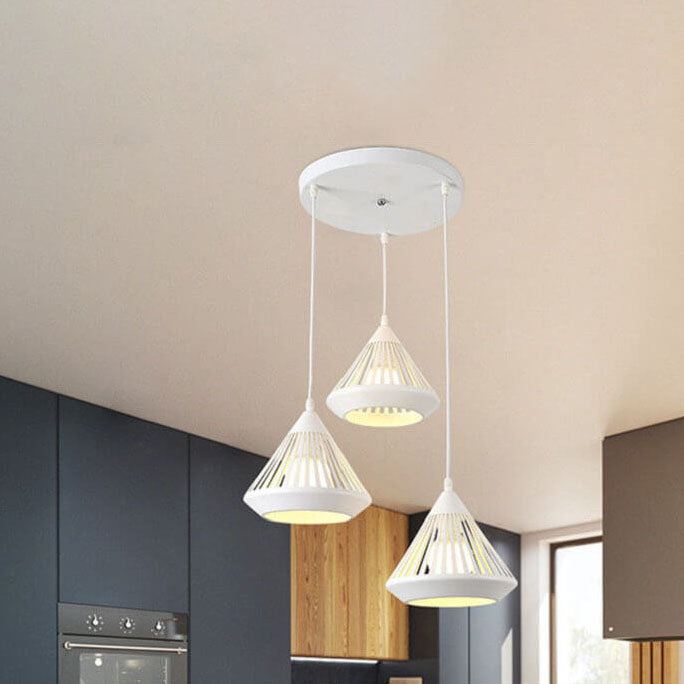 Modern Black Iron Hollow Diamond Chandelier Pendant for Kitchen Island