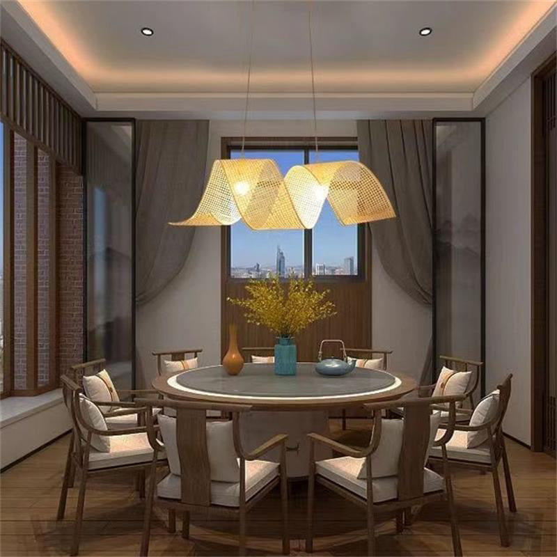 Elegant Bamboo Weaving Ribbon 2/3-Light Chandelier for Dining Rooms