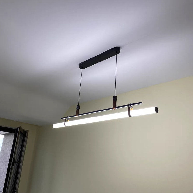 Sleek Black Iron & Acrylic LED Island Chandelier for Dining & Living Room