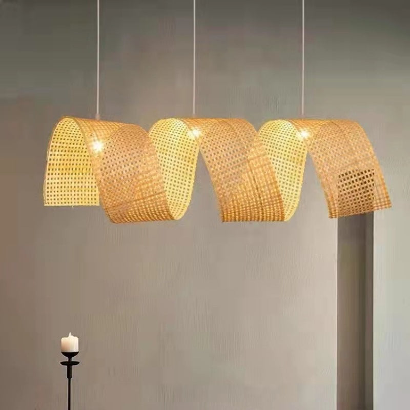 Elegant Bamboo Weaving Ribbon 2/3-Light Chandelier for Dining Rooms