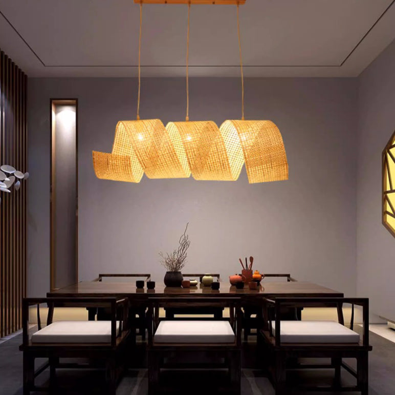 Elegant Bamboo Weaving Ribbon 2/3-Light Chandelier for Dining Rooms
