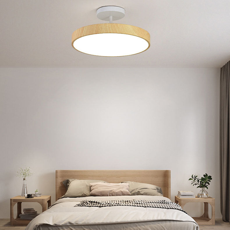 Natural Wood Grain LED Semi-Flush Mount Light for Wabi-Sabi Style Interiors
