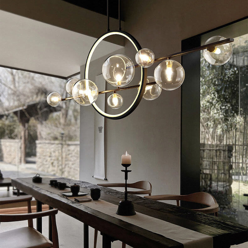 Contemporary Clear Glass Bubble Pendant Chandelier for Dining Room