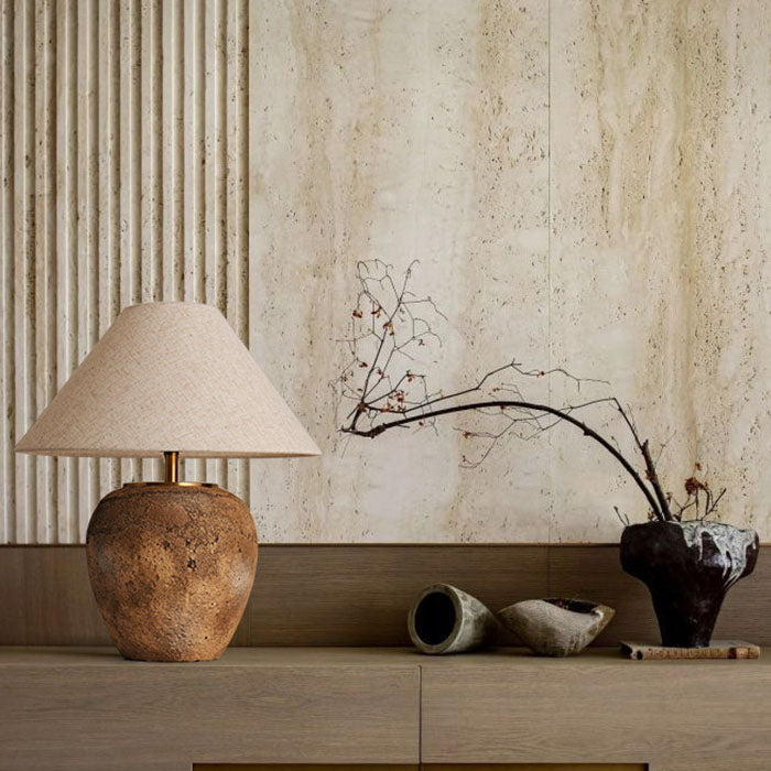 Rustic Shabby Chic Cone Fabric & Ceramic Table Lamp for Bedroom Decor