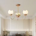 Modern Floral Metal and Rubberwood Chandelier Light for Living Room