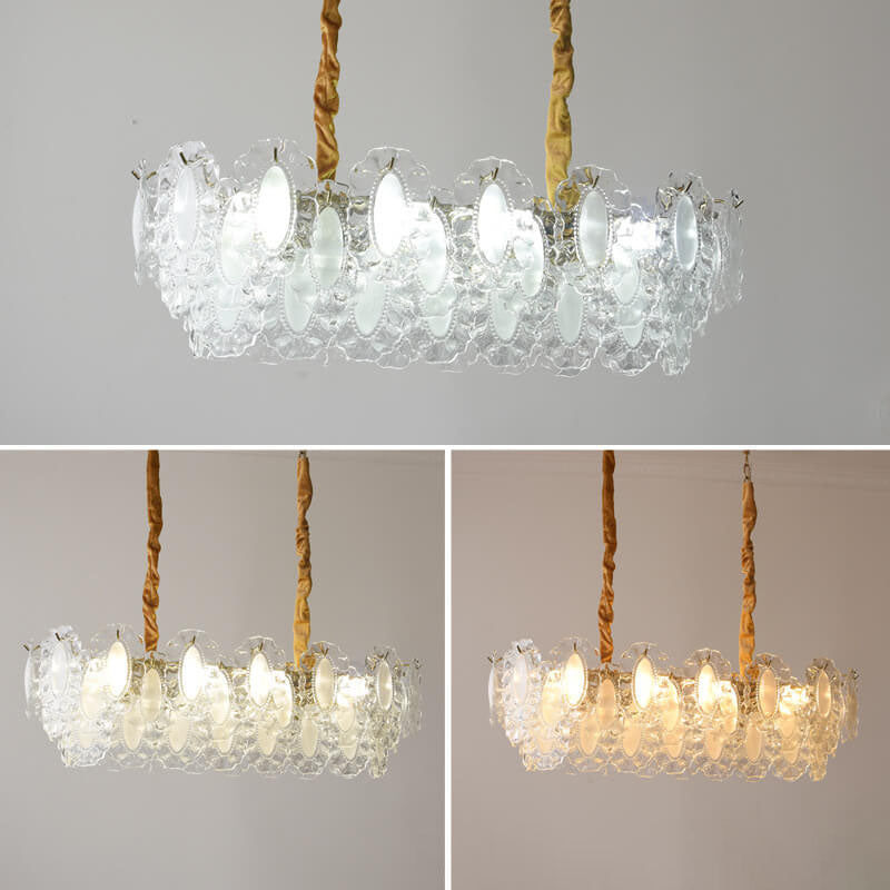 Elegant French Rectangular Pearl Iron Glass 8-Light Chandelier for Living Room