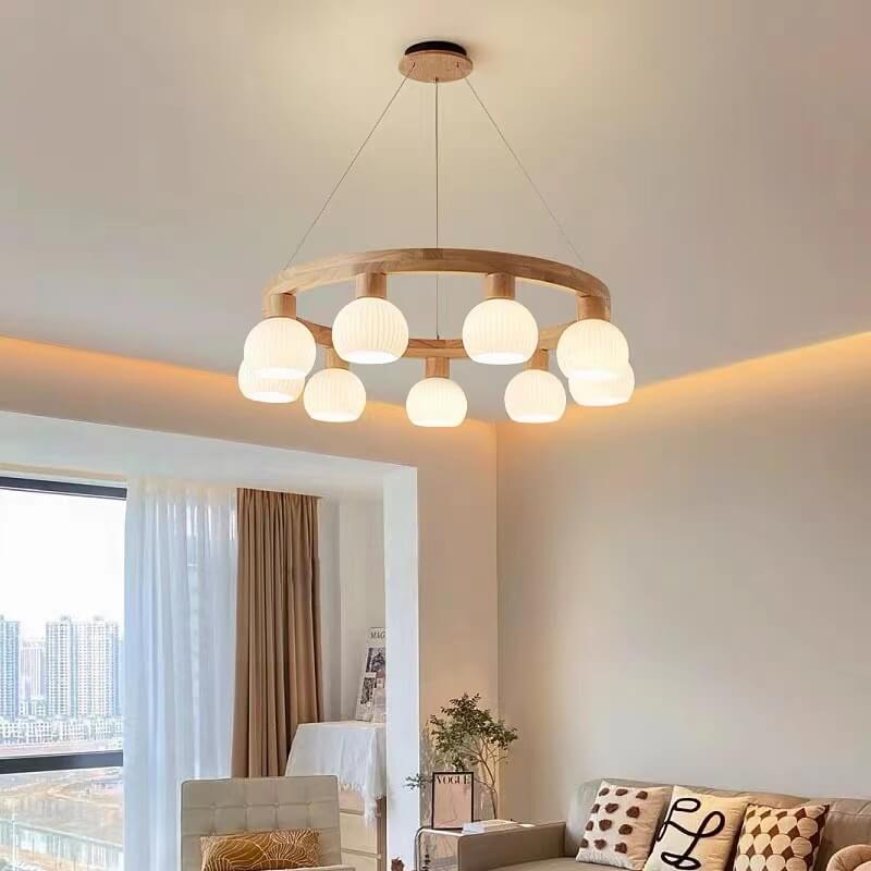 Rustic Japanese Style Textured Glass Globe Chandelier for Living Room