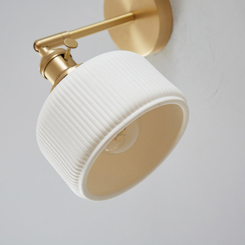 Contemporary White Striped Ceramic Wall Sconce Lamp for Entryway Decor