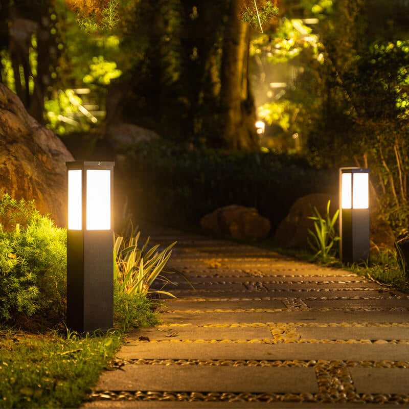 Contemporary Black Waterproof Solar Square Pathway Lantern for Outdoors