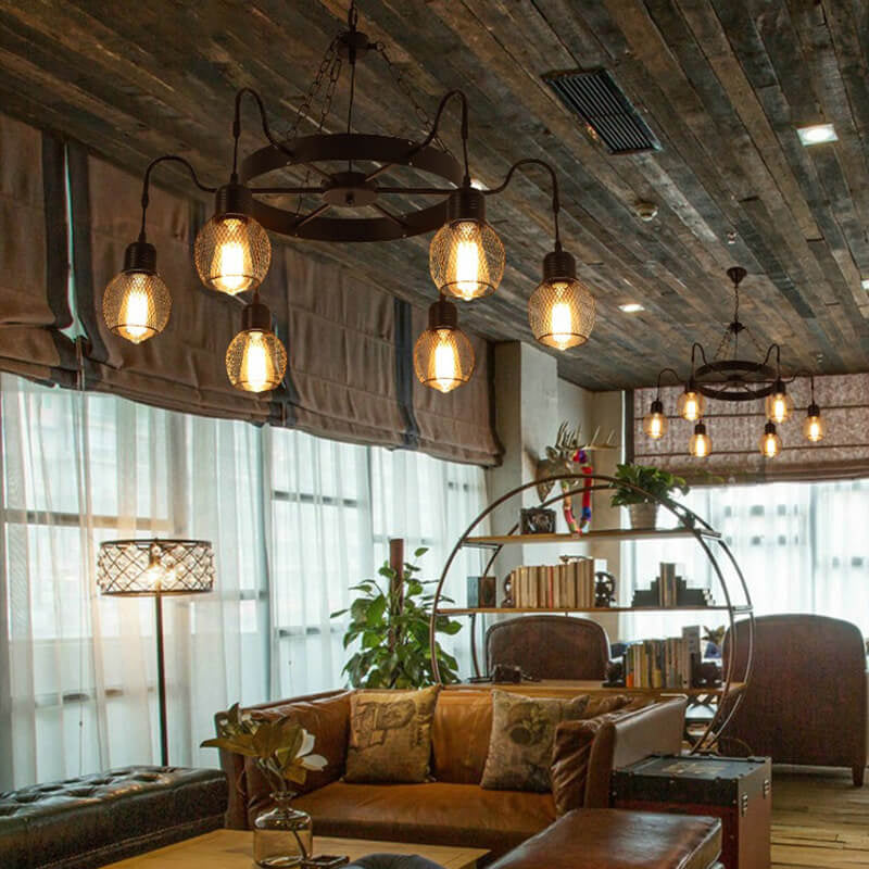 Classic Colonial Round Iron Mesh Chandelier Light for Living Room, 6/8/12 Light