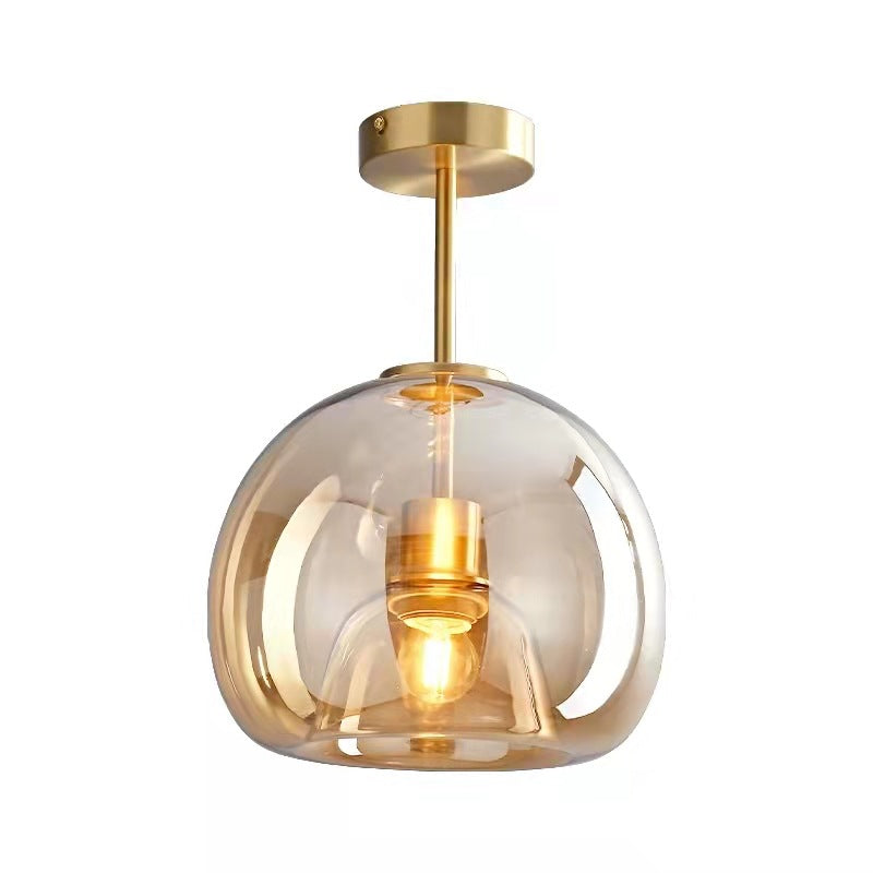 Modern Nordic Round Glass and Iron Semi-Flush Mount Ceiling Light for Living Room
