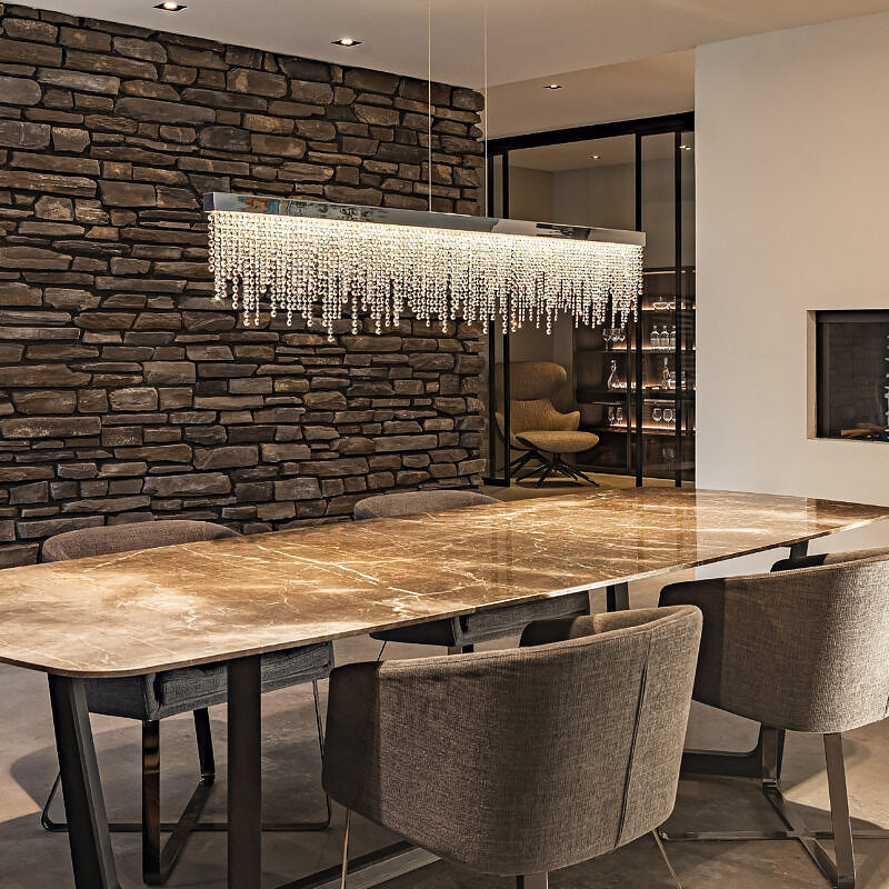 Elegant Silver Stainless Steel Rectangular Crystal LED Chandelier for Dining Room