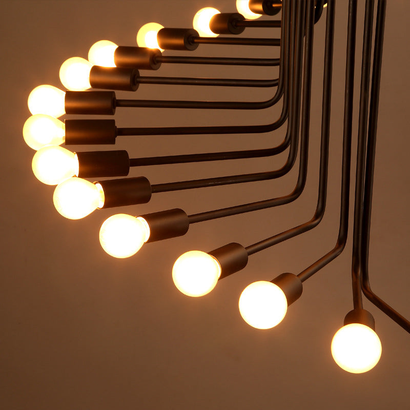 Vintage-inspired Black Iron Helical Chandelier for Entryway Lighting