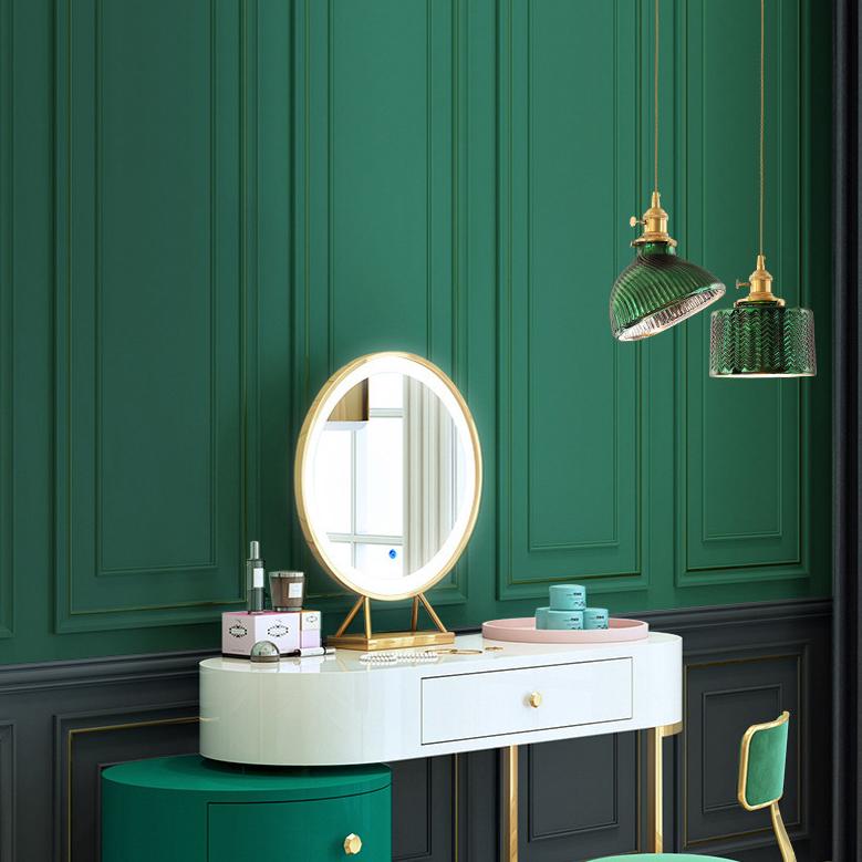 Vintage Green Brass Glass Chandelier Pendant Light for Kitchen Island