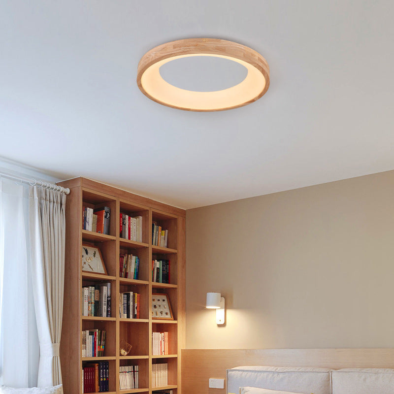 Scandinavian Style Natural Wood LED Flush Mount Ceiling Light for Hallway