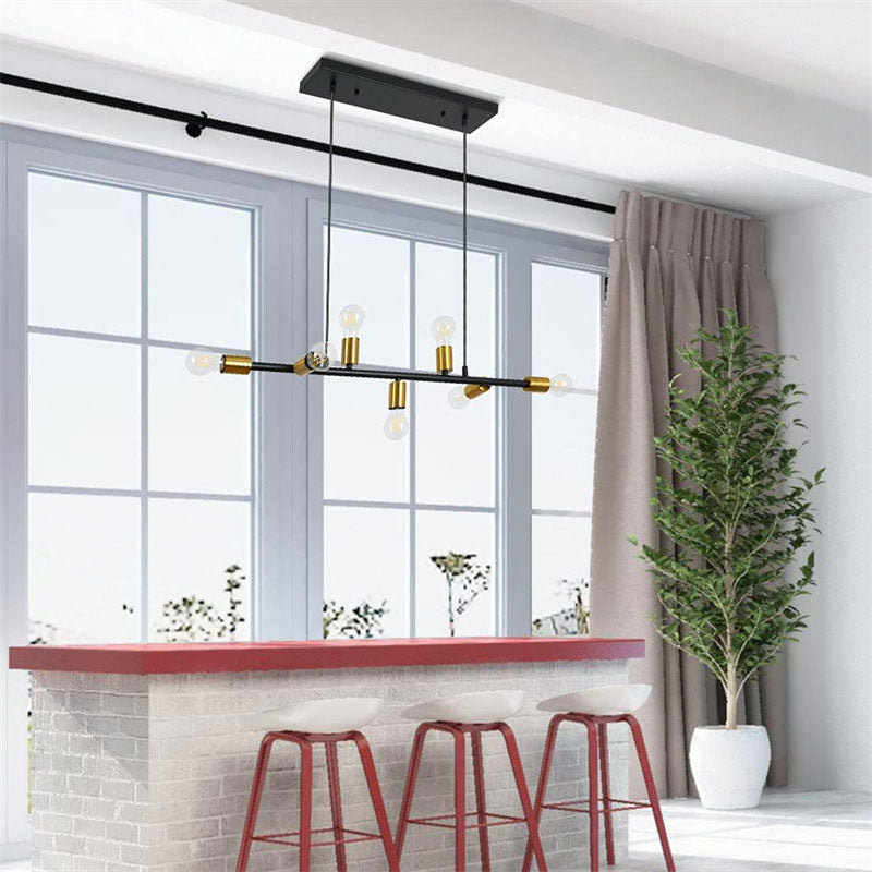 Industrial Iron 7-Light Long Line Chandelier Pendant for Dining Room