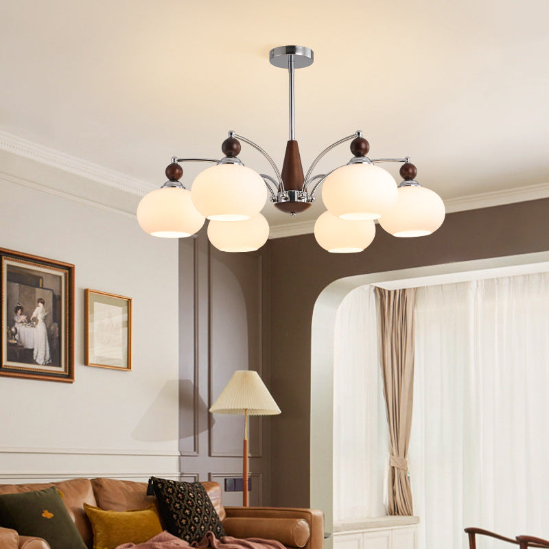 Modern Wood and Glass Round Chandelier for Living Room, 3/5/6/8 Lights