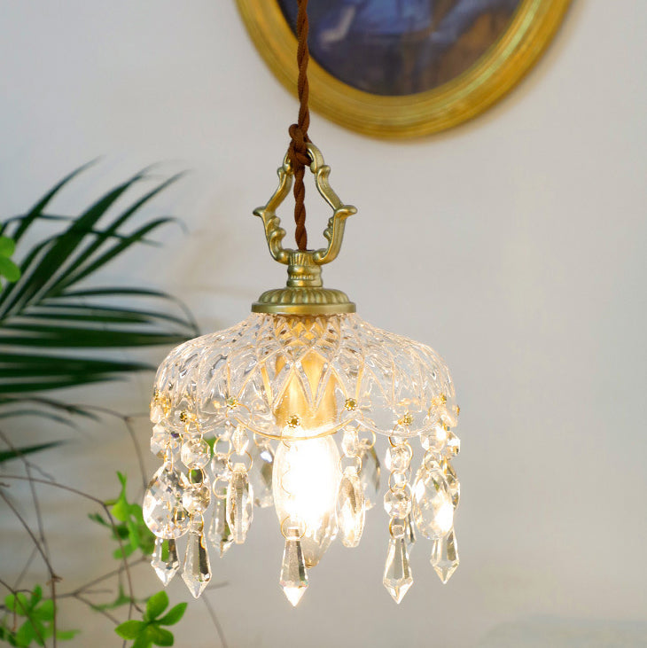 Elegant Vintage Floral Crystal Pendant Light Fixture for Dining Room