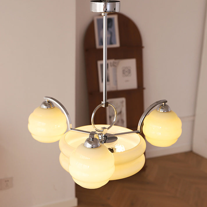 Mid-Century Modern Iron and Glass Orb Chandelier for Living Room 4/6/8 Light
