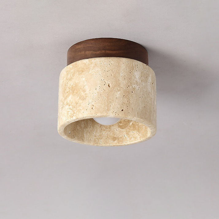 Vintage Round Travertine Flush Mount Ceiling Light Fixture for Hallway