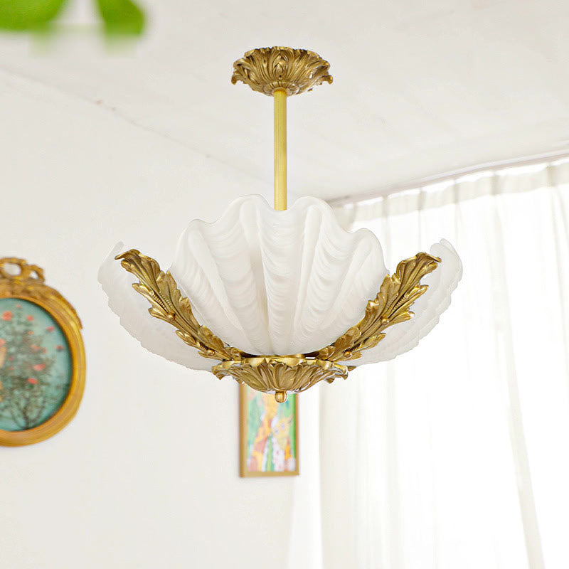 Elegant Brass and Glass 3/4 Light Shell Chandelier for Living Room